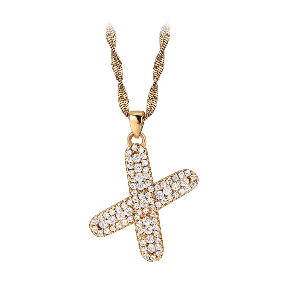 Gold Plated Letter X Zircon Necklace
