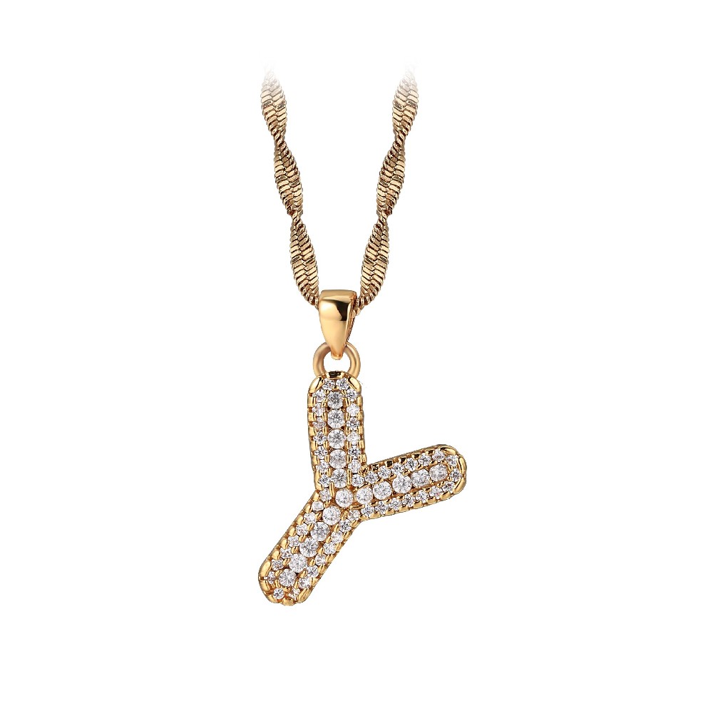 Gold Plated Letter Y Zircon Necklace