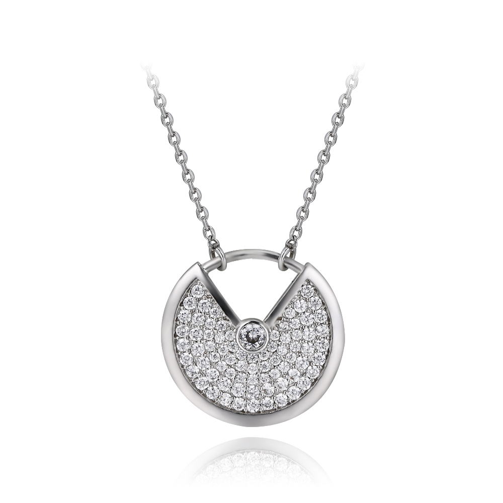 Dainty Rhodium Plated Sterling 925 Silver Round Charm Necklace for Women FJ019176N