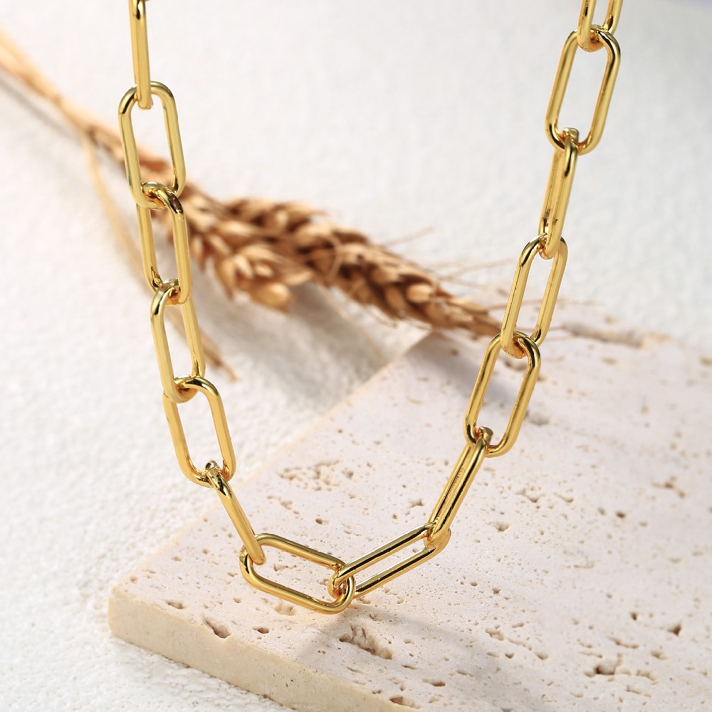 Trendy Gold Plated Color 925 Sterling Silver Chain Necklace Choker for Ladies Women Girls FJ023337N