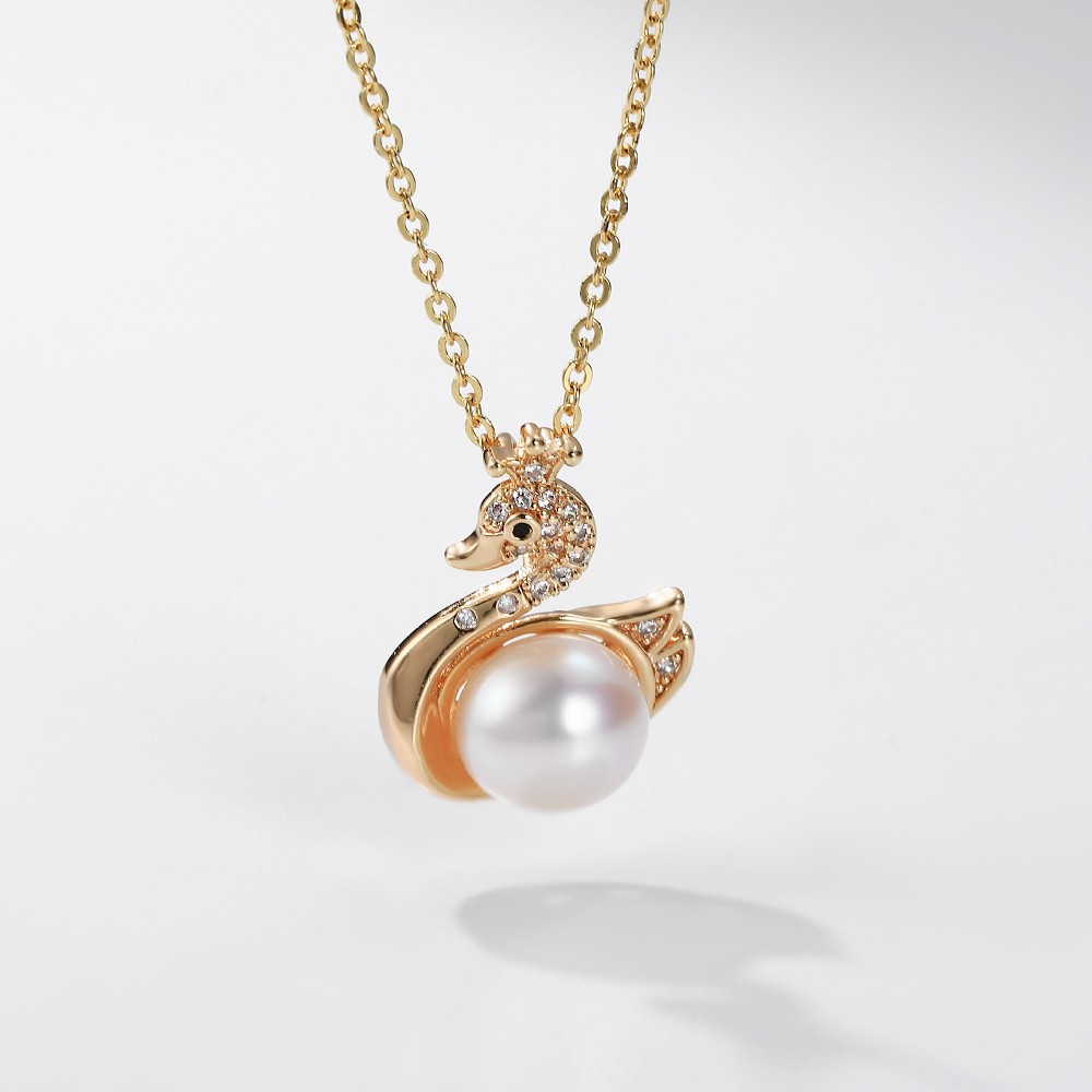 14k Gold Color Plated Sterling 925 Silver Swan Pendant Necklace FJ022983N