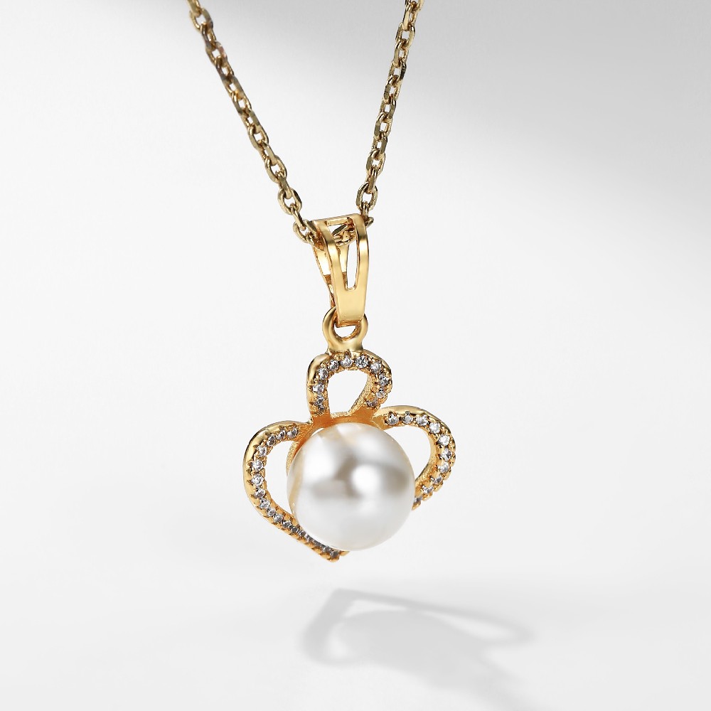 Fashion Jewelry Gold Plated Cubic Zircon Women Spades Pendant Necklace FJ016797N