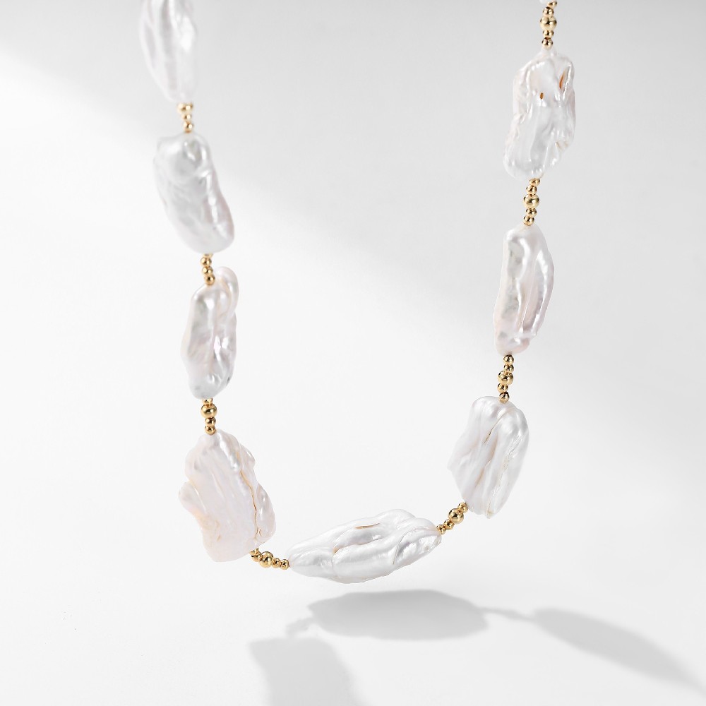 Fine Jewelry 925 Sterling Silver Baroque Pearl Choker Necklace FJ023310N