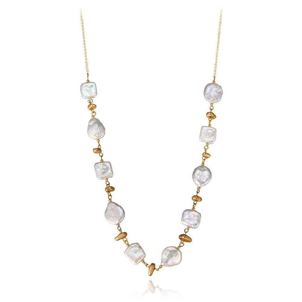 Wholesale Fine Jewelry Baroque Freshwater Pearl 925 Sterling Silver 18k Gold Plated Necklace FJ023311N