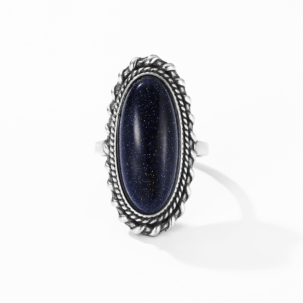 Dainty 925 Silver Vintage Fine Jewelry Blue Sand Stone Ring FM022981R