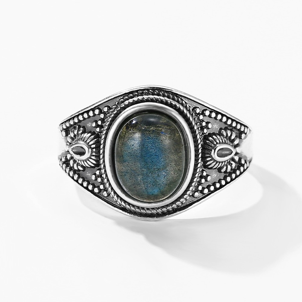 Fine Jewelry Custom Thai Silver 925 Gemstone Labradorite Ring for Men FM022985R