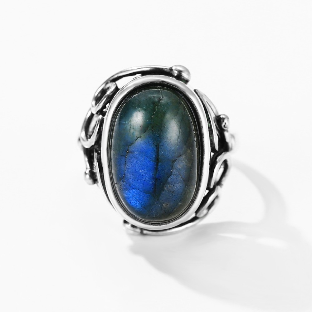 Vintage 925 Silver Labradorite Stone Finger Ring  FM022986R