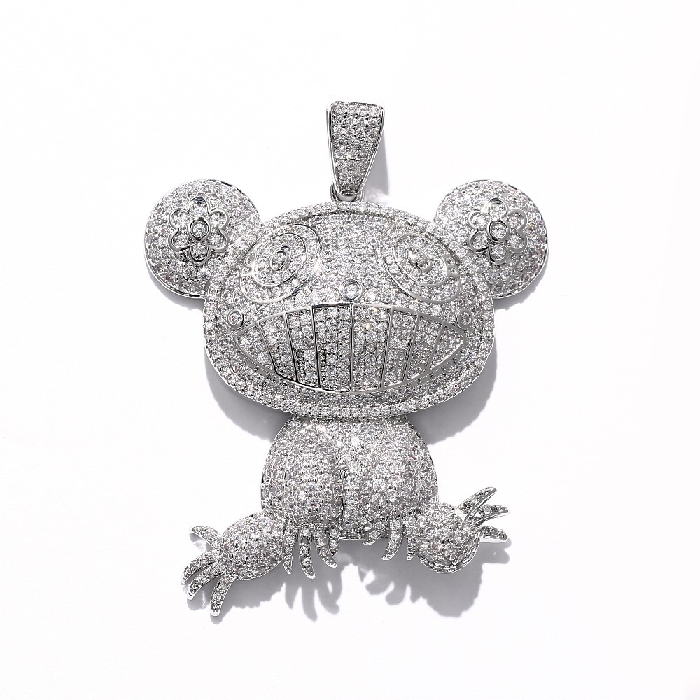 Rhodium Plated Zircon Hip Hop Frog Pendant