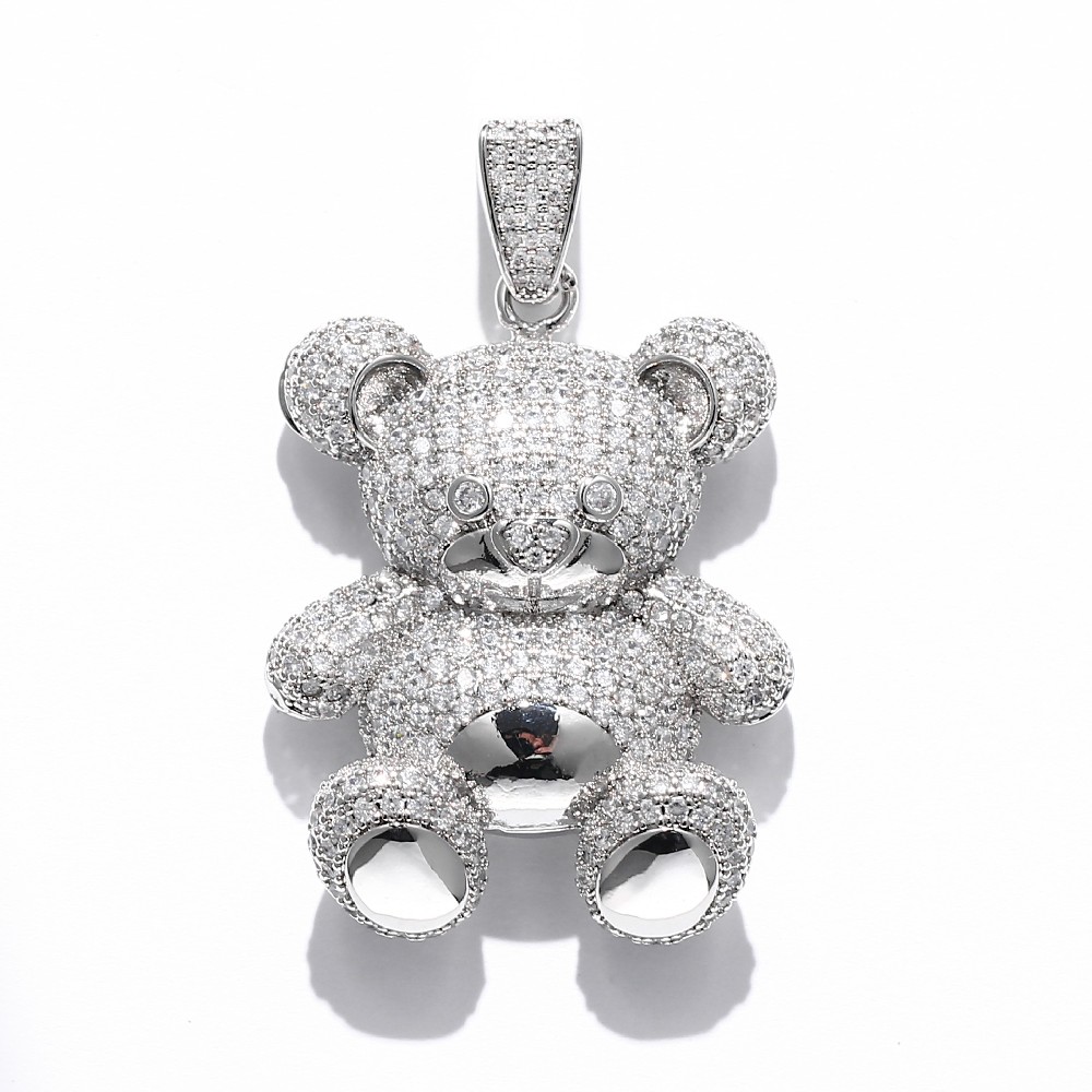 Cute Bear White Gold Plated Zircon Hip Hop Pendant