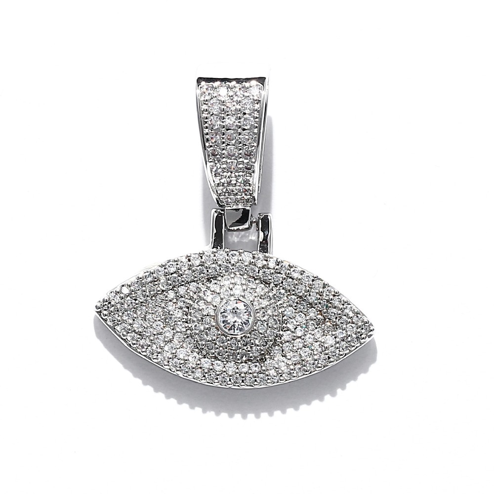Hip Hop Style Zircon inlaid White Gold Plated Eye Pendant