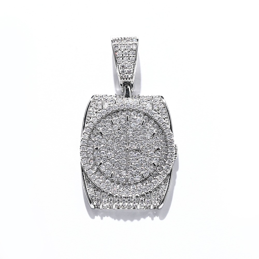 Rhodium Plated Color White Zircon Watch Pendant