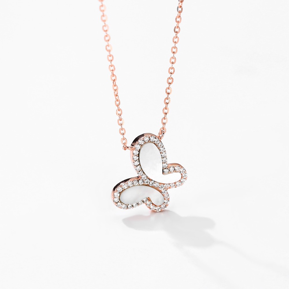Rose Gold Plated Color Zircon Shell Butterfly Necklace FM022880N