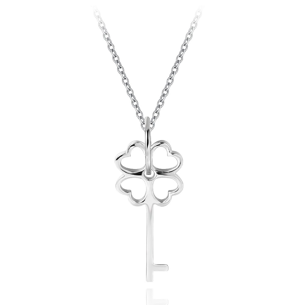 Simple Design Sterling Silver Clover Heart Key Pendant Necklace FM022867N001