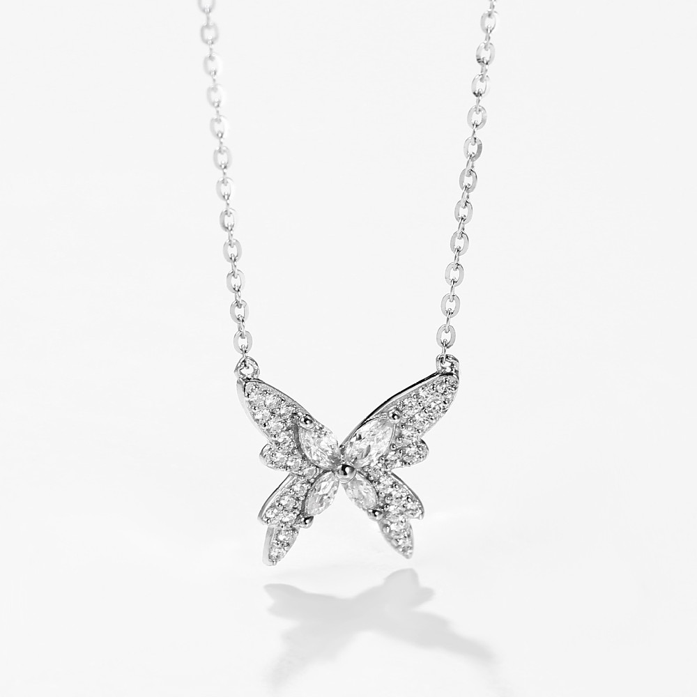 925 Sterling Silver Zirconia Butterfly Necklace Jewelry FM022919N001