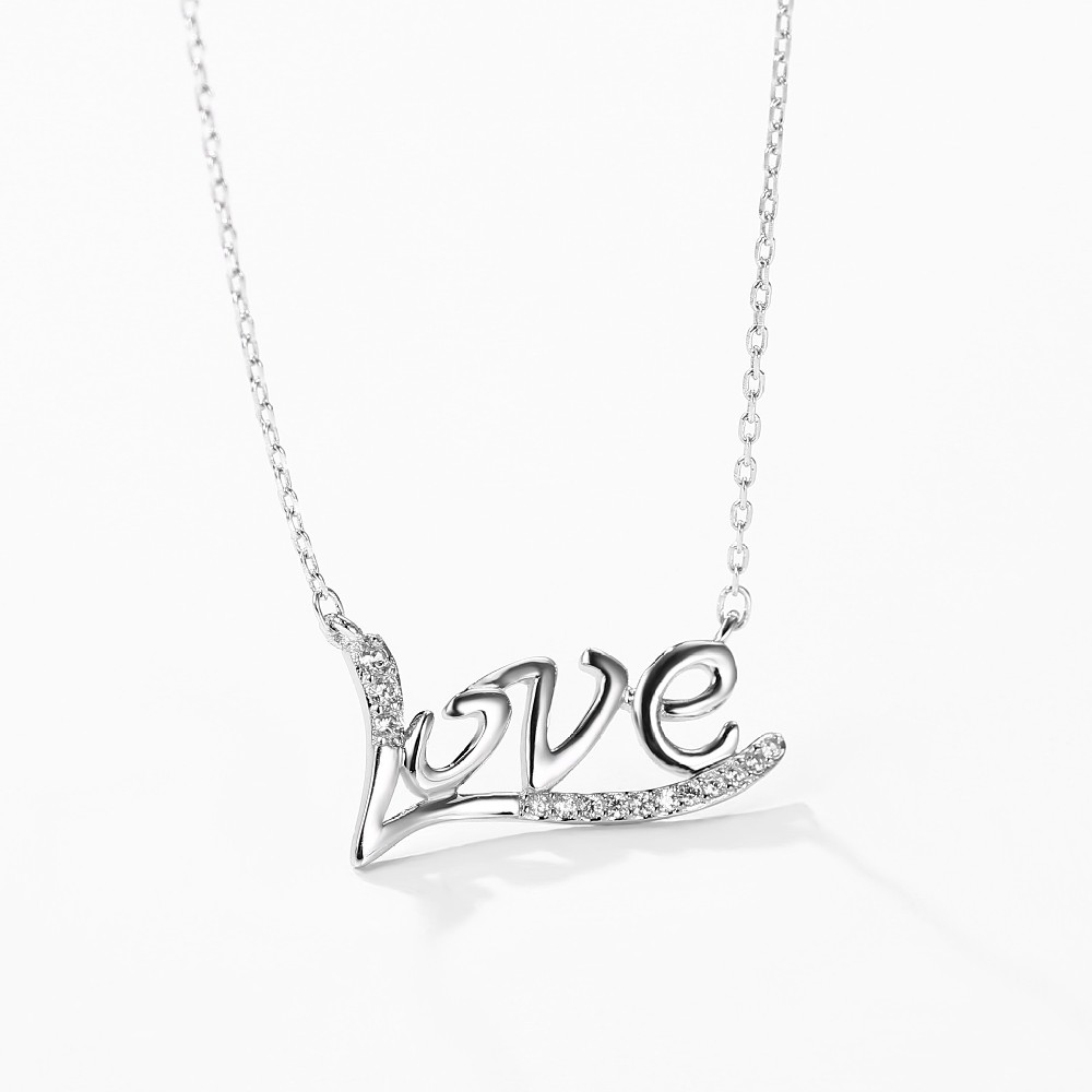 Rhodium Plated Color Silver 925 Zircon LOVE Necklace for Women FM022904N