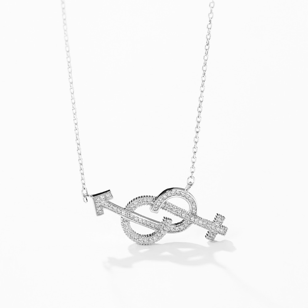 Silver Zircon Link Chain Necklaces for Women 	FM022947N