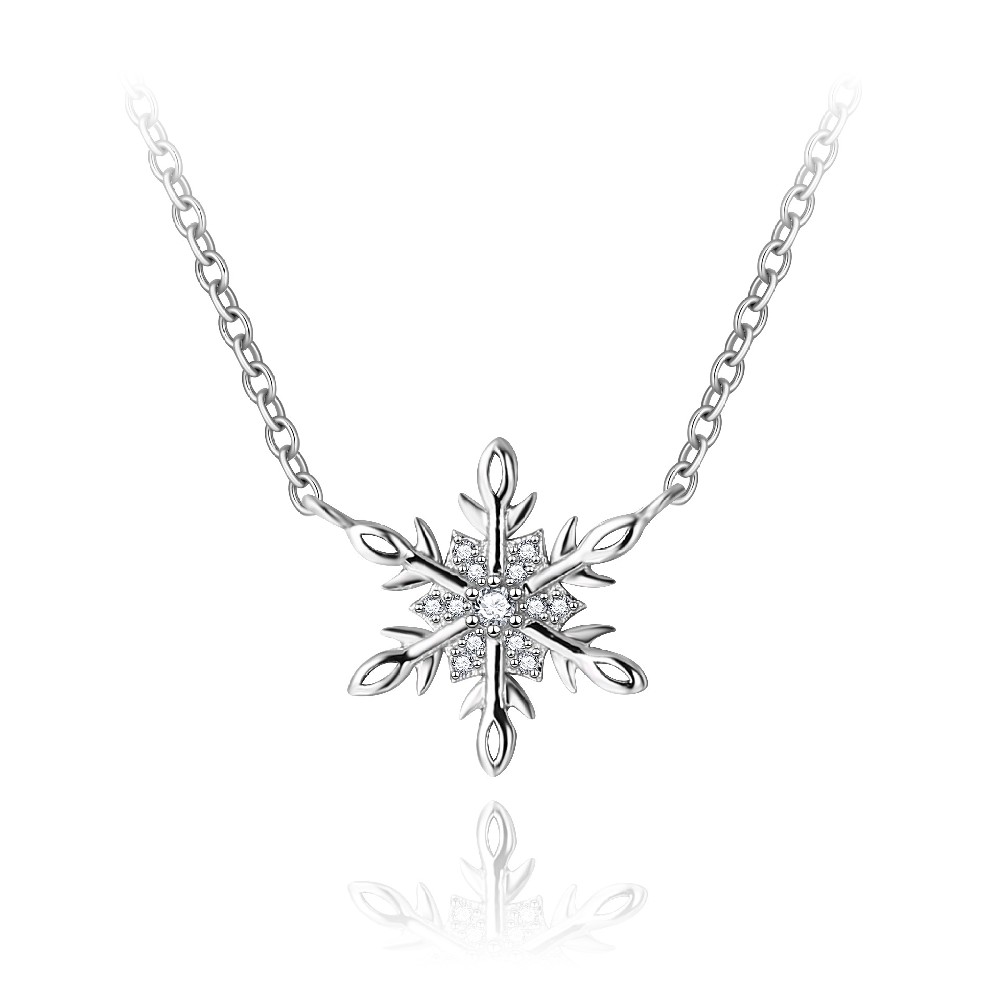 Fashion Silver 925 Zircon Rhodium Plated Snowflake Pendant Necklace FM022893N