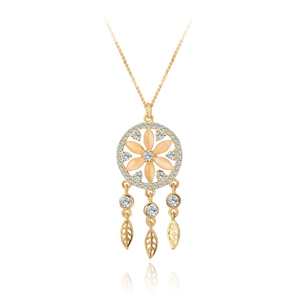 14k Gold Plated Color Metal 925 Silver Zircon Dreamcatcher Pendant Necklace FM022868N