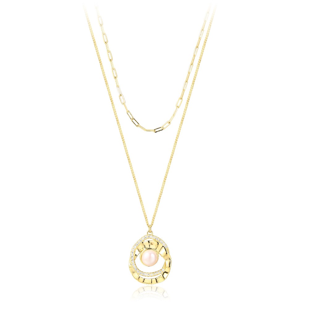 Zircon Sterling Silver Dainty Minimalist Double Layer Pearl Necklace FM022896N