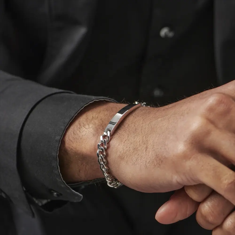 Fine Jewelry Sterling 925 Silver Blank Strips Can be Carved Curb Chain Bracelet Men FM022766H/FM022767H