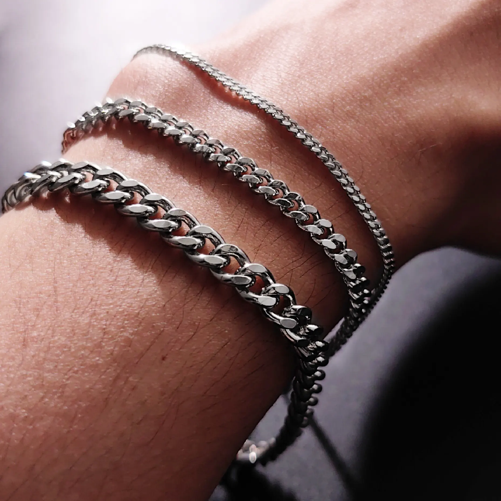 925 Silver Fine Jewelry Rhodium Plating Color Curb Chain Men Bracelet FM022743H/FM022744H/FM022745H
