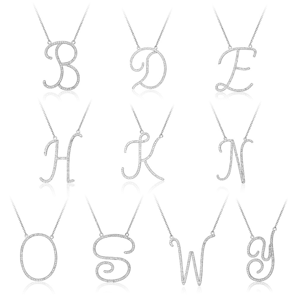Elegant Design CZ Cubic Zircon 925 Silver Initial Letter Necklace FM023417N—FM023427N