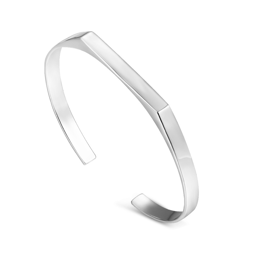 Simple Design Rhodium Plated 925 Silver Bangle for Men