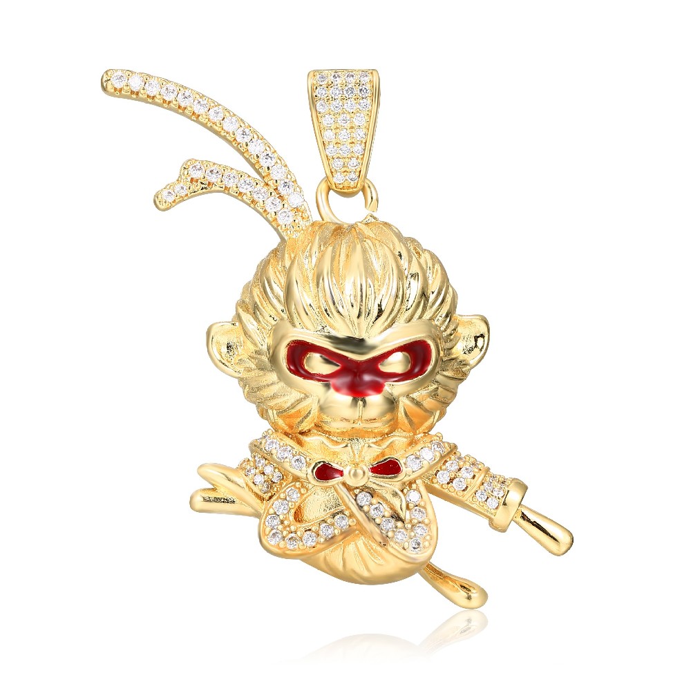 Gold Plated Cubic Zirconia Brass Black Myth Wukong Monkey Pendant FJ025752N