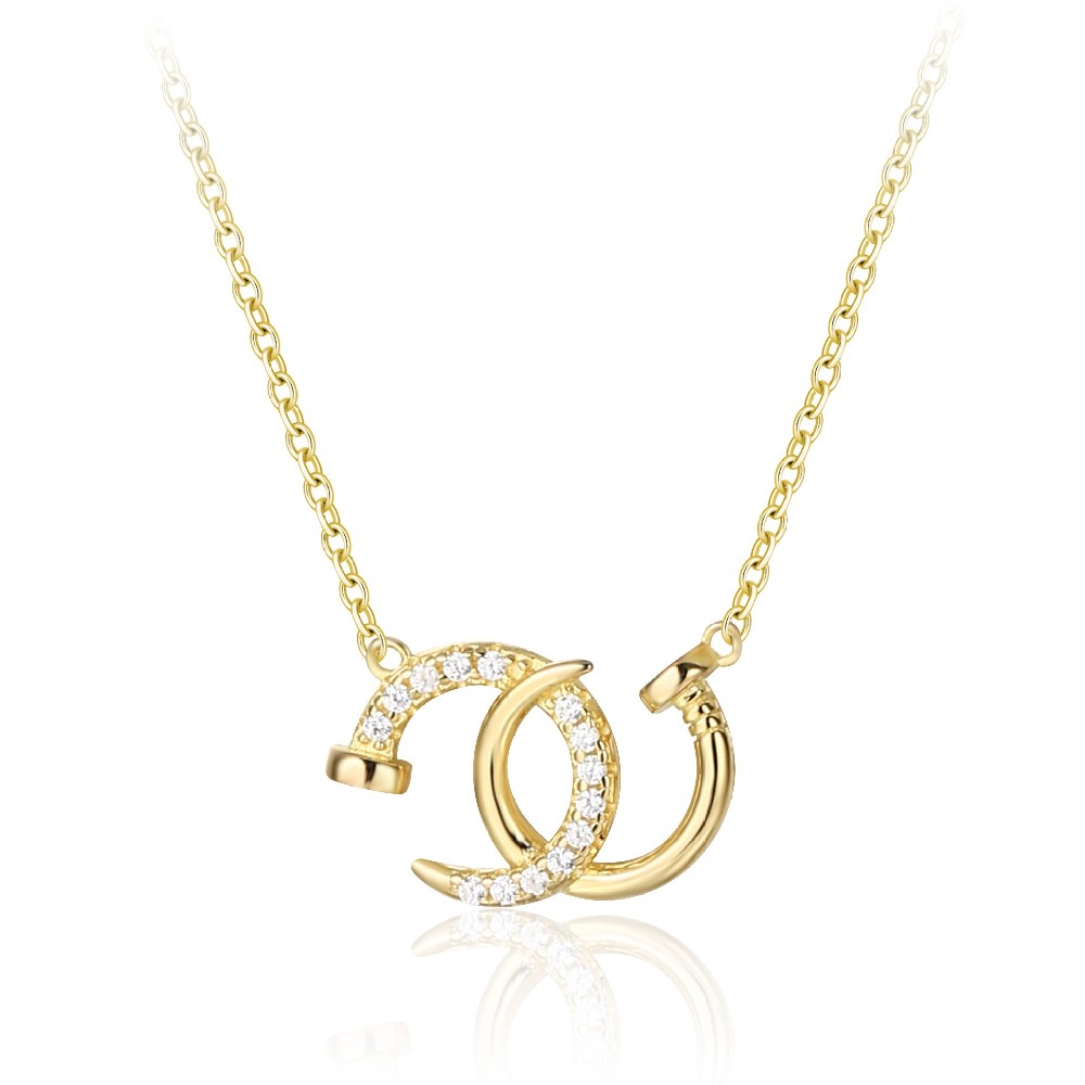 Gold Plated Cubic Zirconia curved Nail 925 silver nail shaped necklace FM022852N