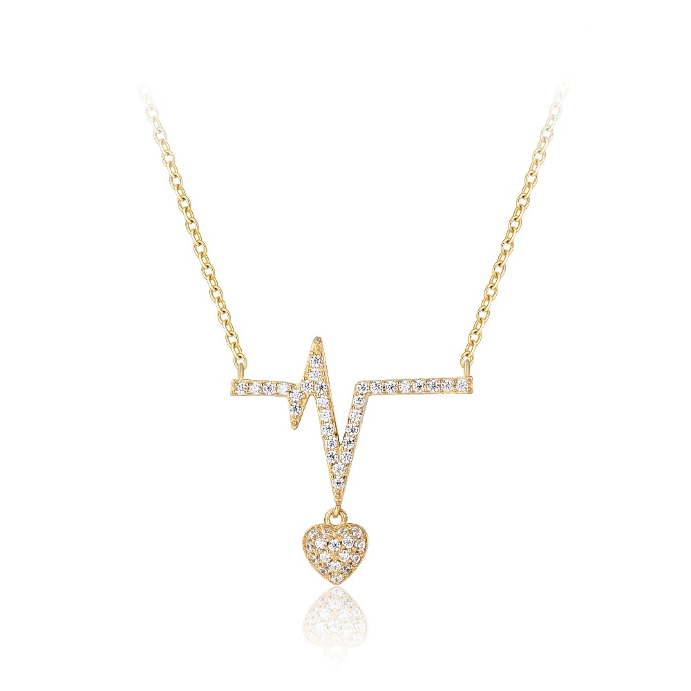 14k Gold Plated Color Cubic Zirconia Sterling Silver Heartbeat Necklace for Women FM022857N