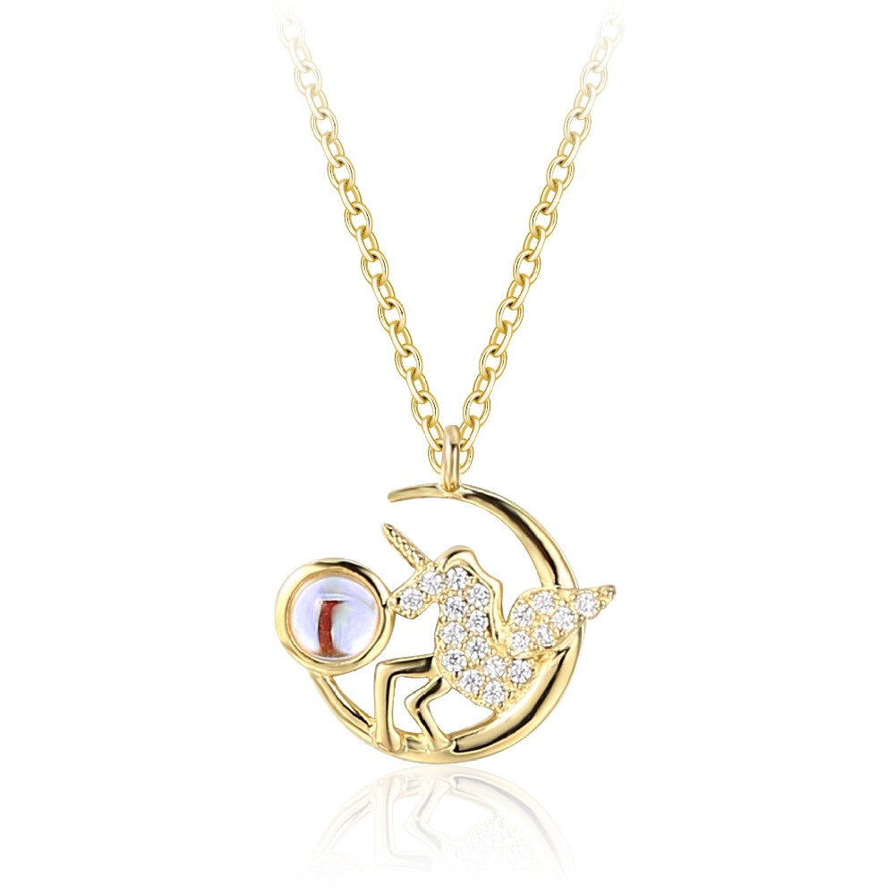 14K Gold Plated Cubic Zirconia 925 Silver Unicorn Necklace Jewelry for Women FM022858N