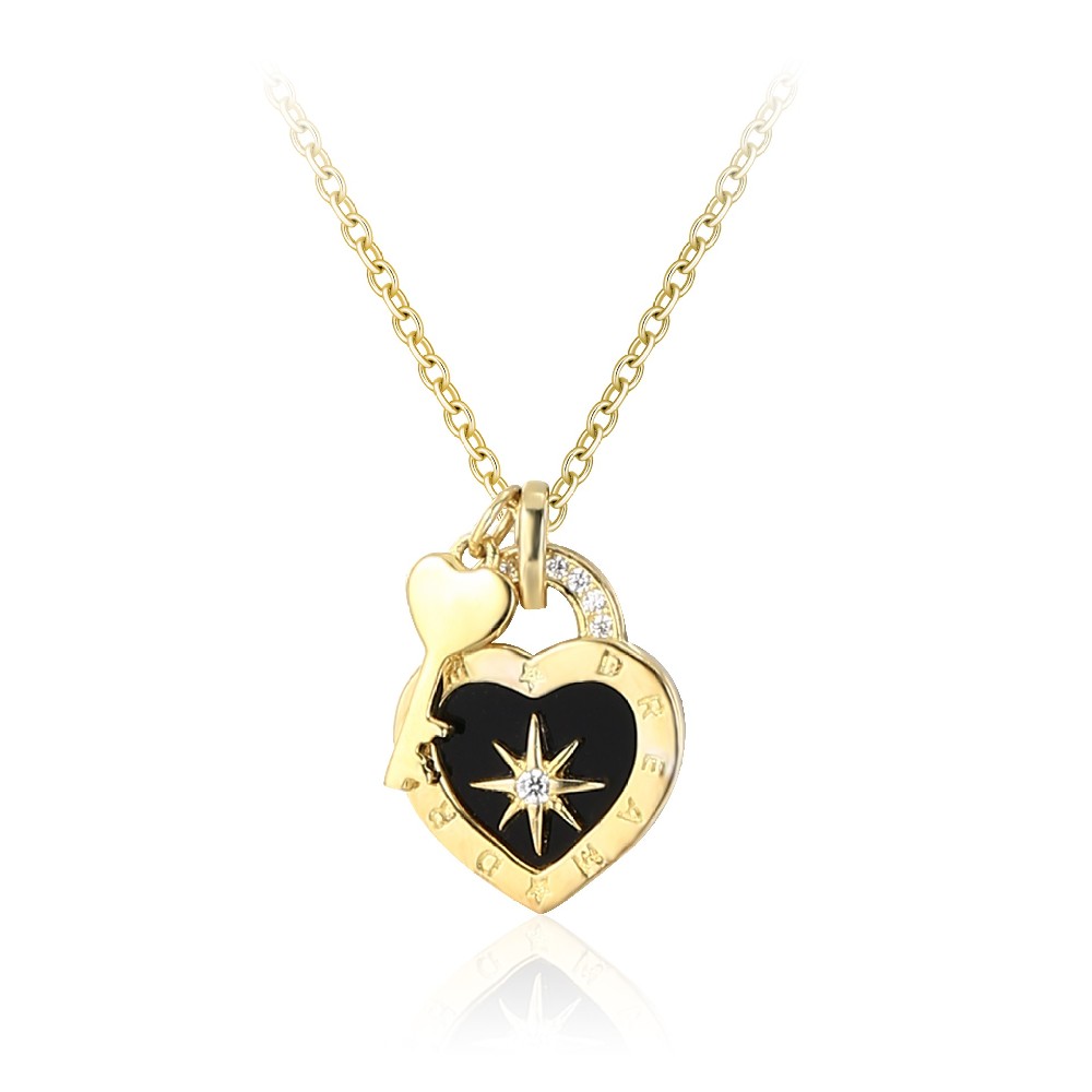 Fashion Black Enamel Jewelry Cubic Zirconia Heart and Key Necklace FM022860N
