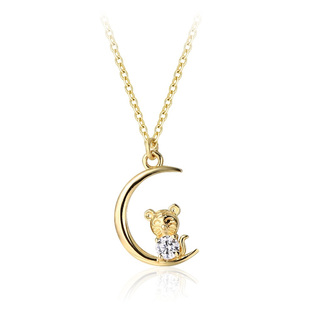 Fashion 14k Gold Plated Color Cubic Zirconia 925 Sterling Silver Jewelry Mouse Necklace FM022863N