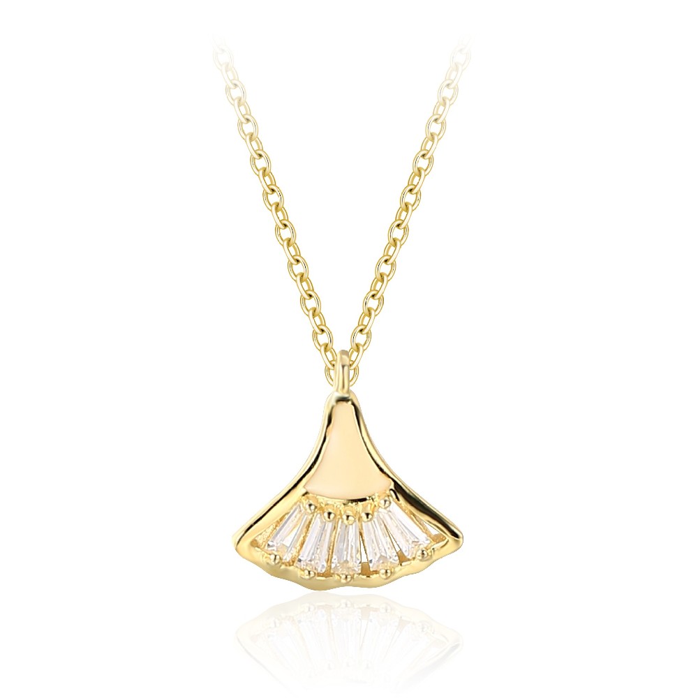 14K Gold Plated S925 Dainty Jewelry Baguette Ginkgo Necklace FM022866N