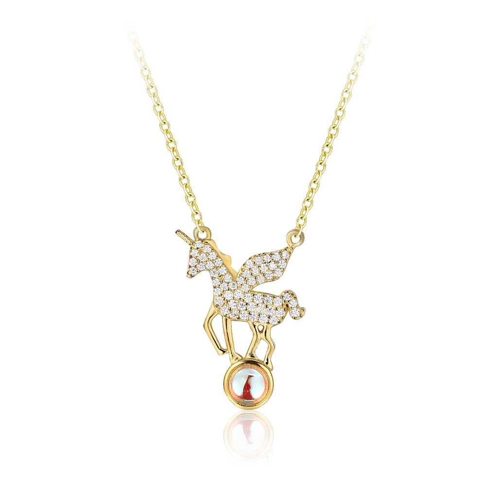 Cute 925 Silver Gold Plated Color Zircon Unicorn Necklace for Ladies Girls Women FM022869N