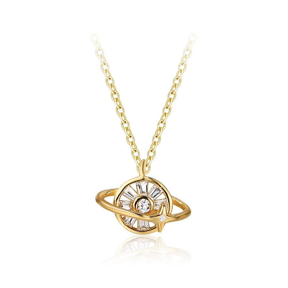 Wholesale 14K Gold Plated Minimalist Jewelry Baguette Planet Necklace FM022870N