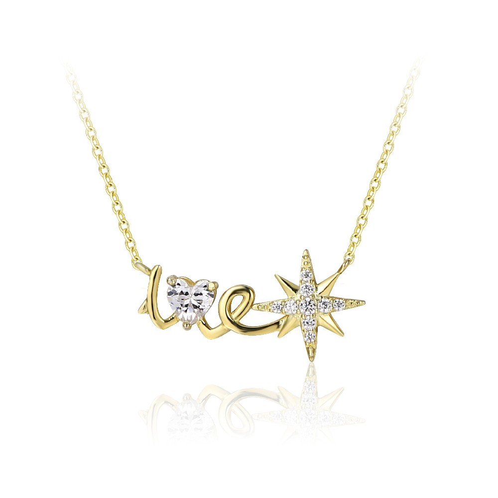 14k Gold Plated 925 Silver Heart Zircon Star LOVE Necklace FM022874N