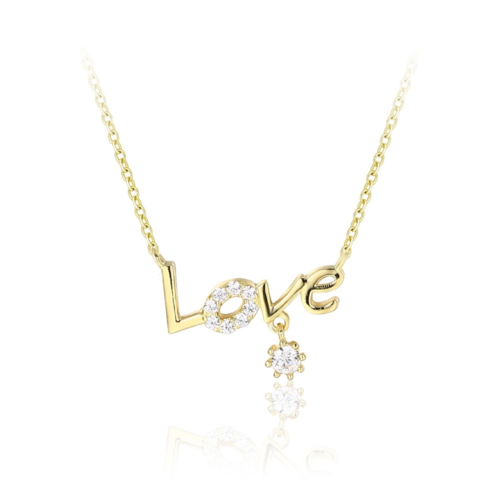 14K Plated Color Dainty Cubic Zirconia Silver 925 LOVE Necklace Jewelry for Women FM022882N
