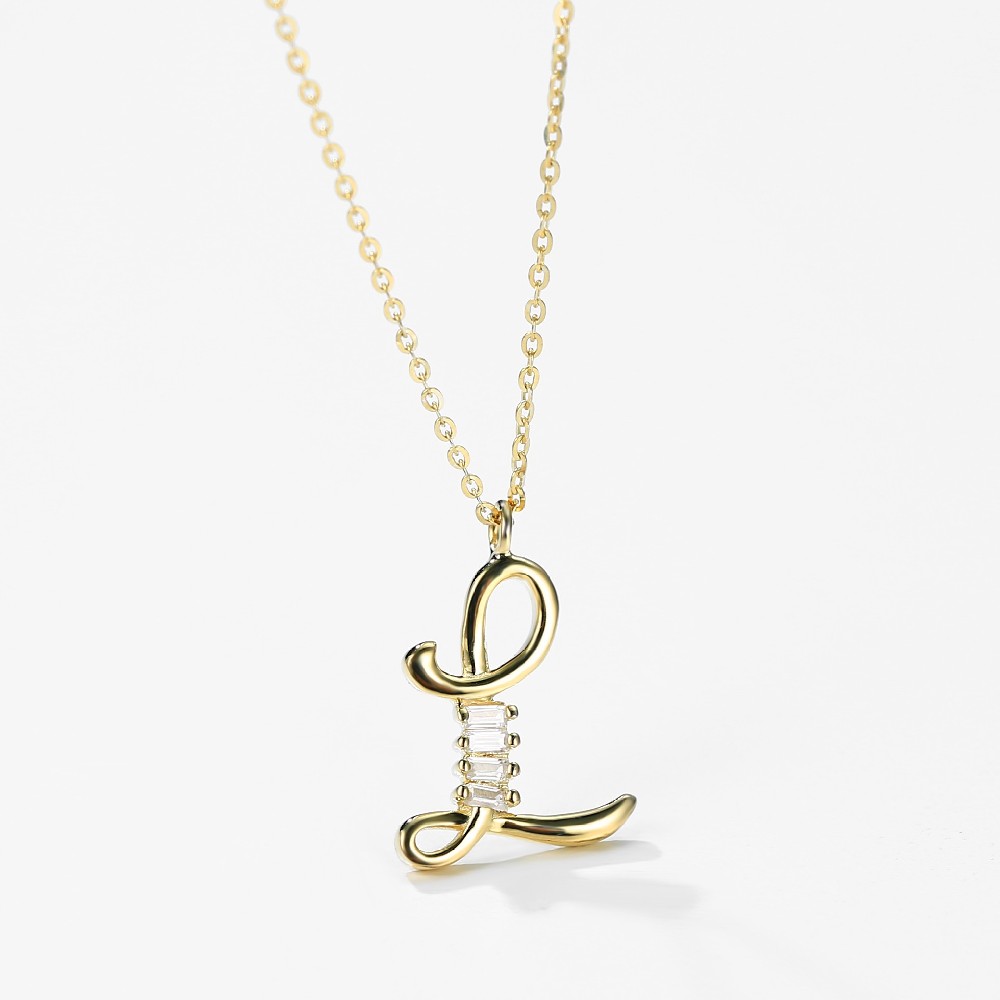 14K Gold Plated Color 925 Silver Letter Initial Necklace FM022884N