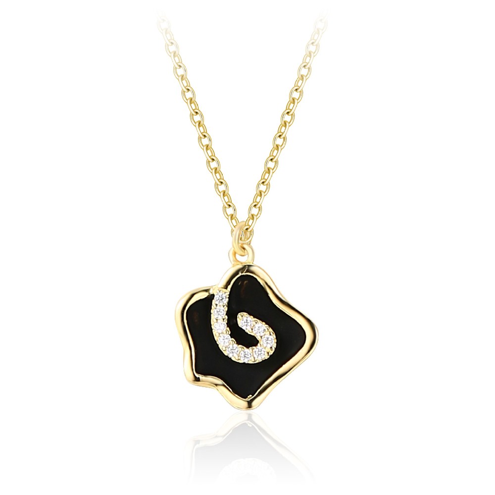 Fashion Gold Plated Black Enamel Flower Necklace for Women FM022885N