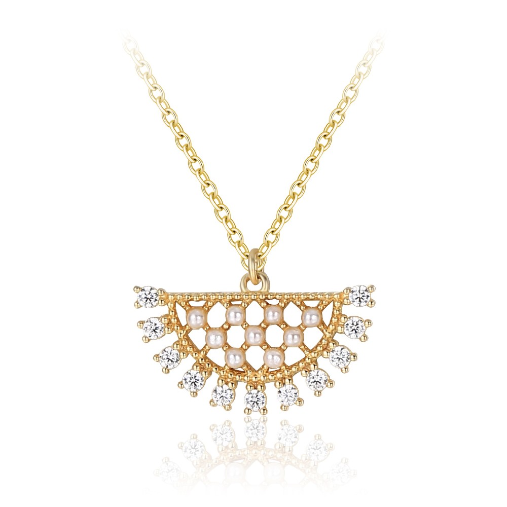 Trendy 14K Gold Plated Color 925 Silver Pearl Jewelry Semicircle Pendant Necklace for Women FM022890N