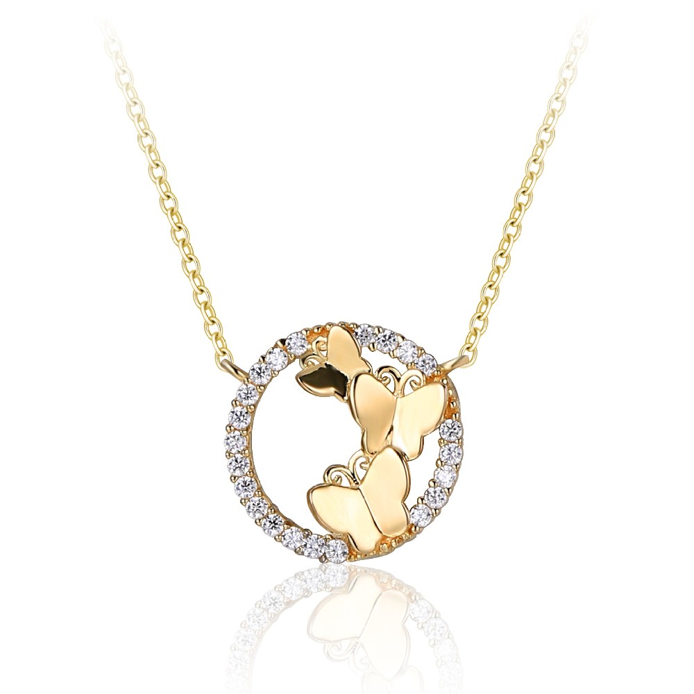 Dainty Cubic Zirconia Sterling Silver Jewelry Fashion Gold Plated Butterfly Necklace FM022894N