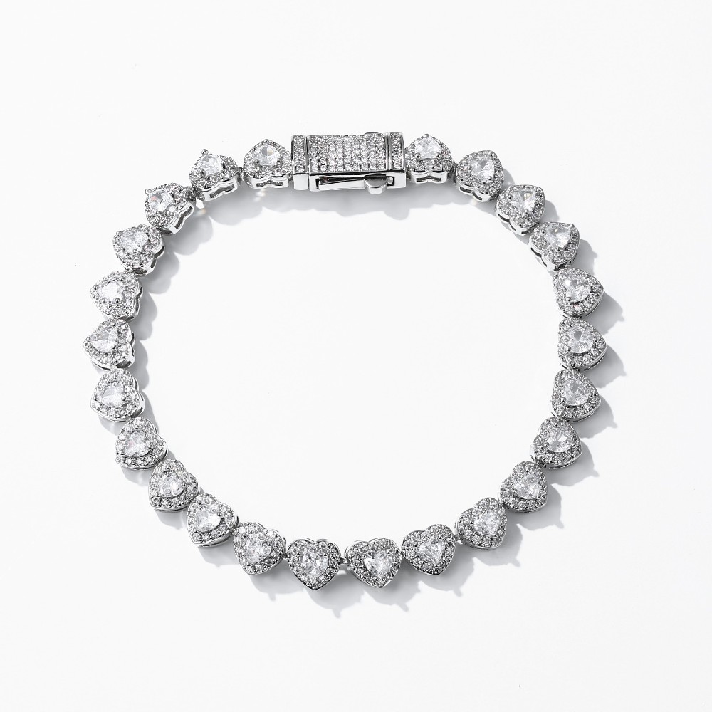 Fine Jewelry 925 Sterling Silver Heart String VVS Moissanite Bracelet FJ025794H