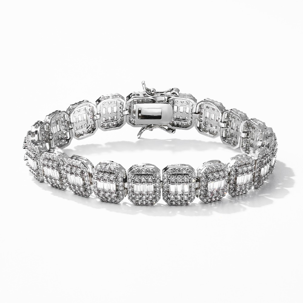 Luxury 925 Sterling Silver Moissanite Baguette Tennis Bracelet  FJ025942H