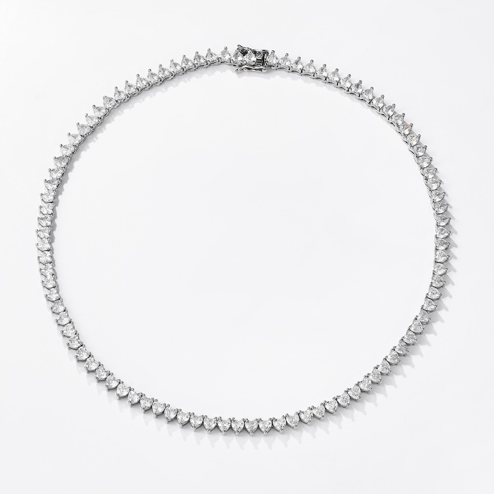 Hip Hop 925 Sterling Silver Heart Moissanite Tennis Necklace