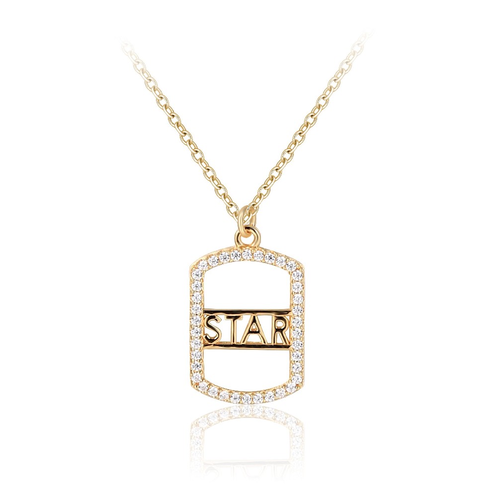Trendy Gold Plated Silver 925 STAR Zircon Pendant Necklace for Women FM022897N