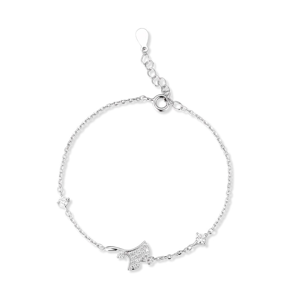 Fashion Design 925 Sterling Silver Cubic Zirconia Ginkgo Bracelet for Women Ladies Girls FM022810H