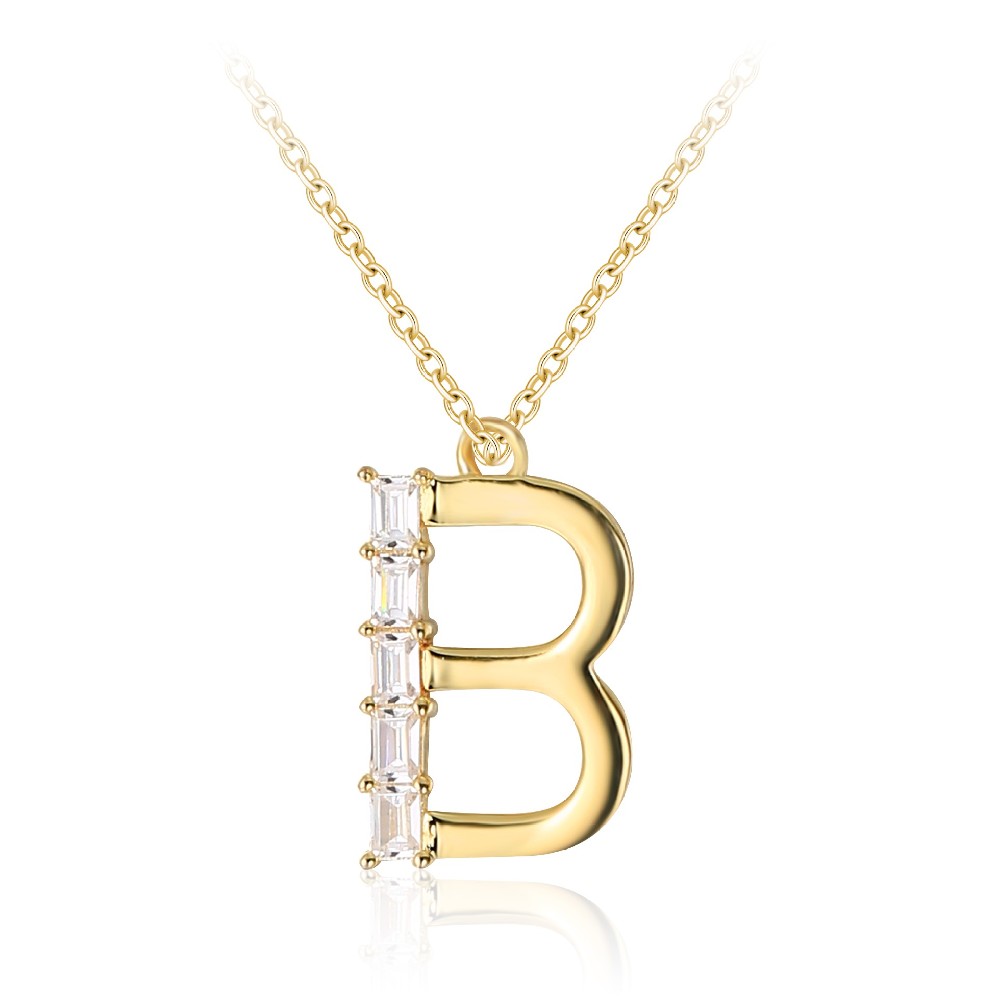 Fashion CZ Stone 925 Sterling Silver 14k Gold Plated Letter Pendant Necklace FM022901N