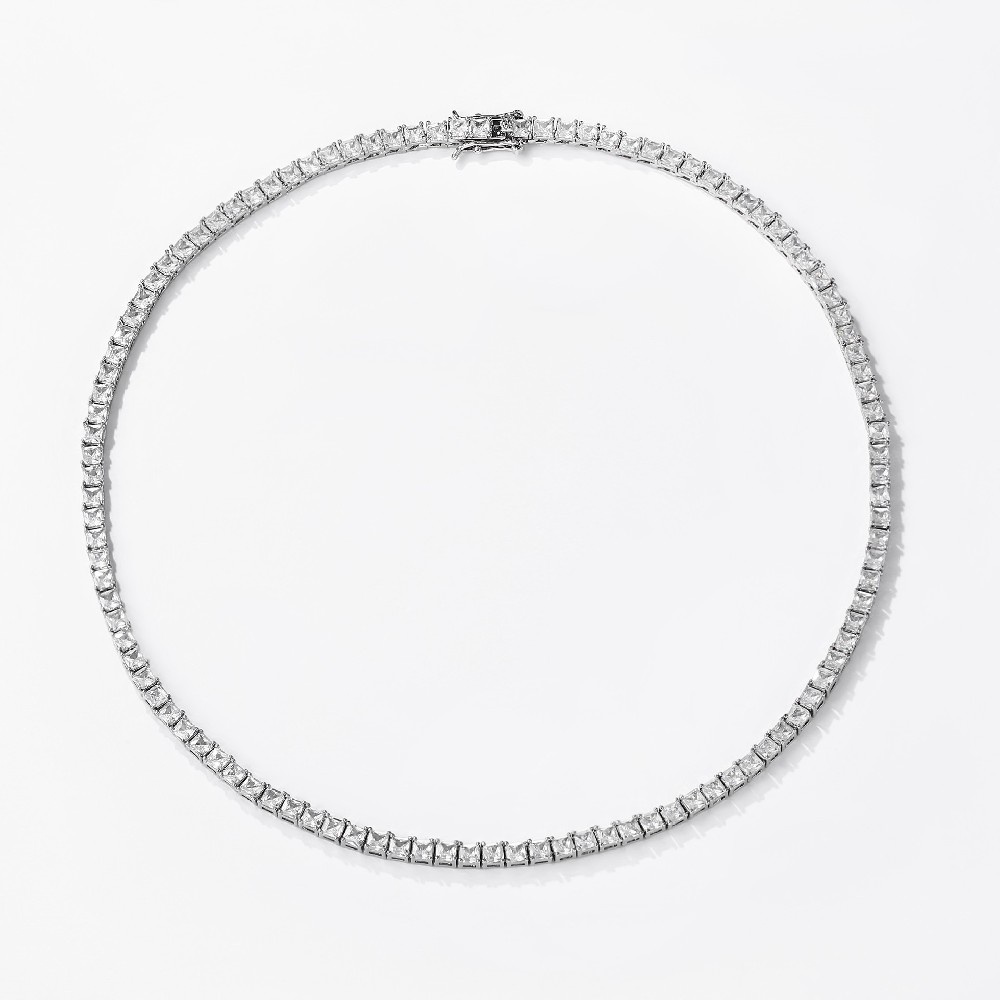Hip Hop Square Moissanite 925 Sterling Silver Tennis Necklace
