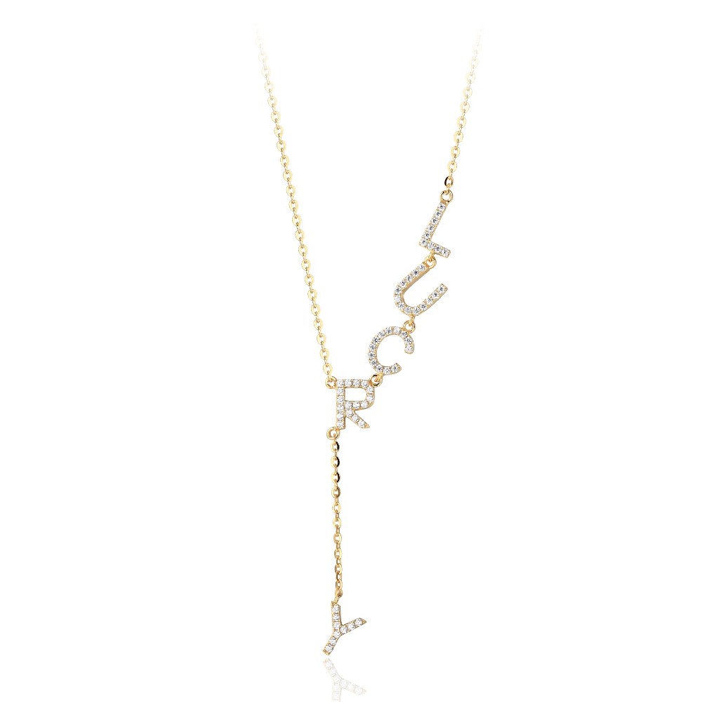 Gold Plated Color Cubic Zirconia Sterling Silver 925 LUCKY Necklace for Women FM022914N